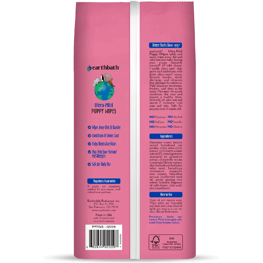EARTHBATH Puppy Wipes Wild Cherry 100ct