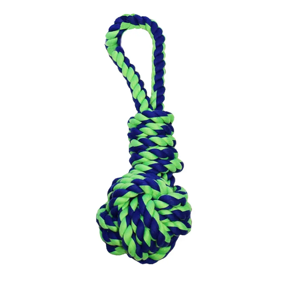 AMAZING PET Rope 4.5" Ball w/Loop Handle 16.5" Blue/Green
