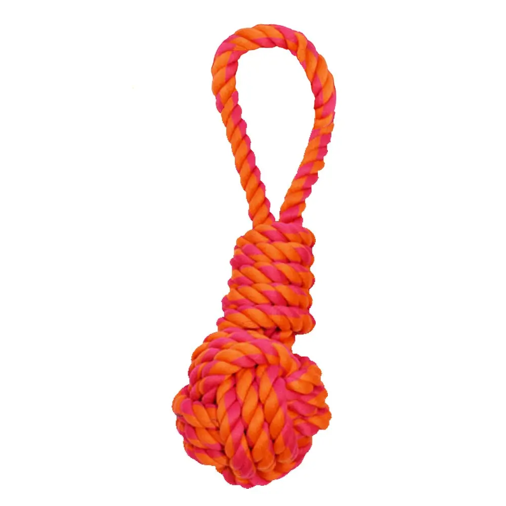 AMAZING PET Rope Coiled Loop Handle w/Ball 16.5" Orange/Magenta