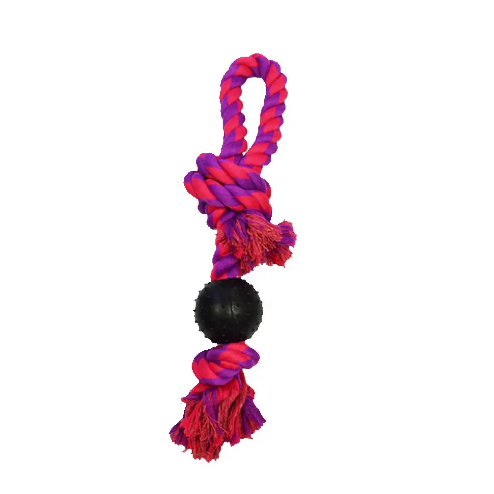 AMAZING PET Rope Tug w/3" Pimple Ball Purple/Magenta