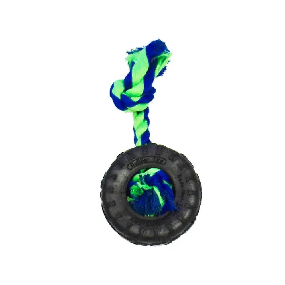 AMAZING PET Rubber Tire 5.5" w/Rope Blue/Green