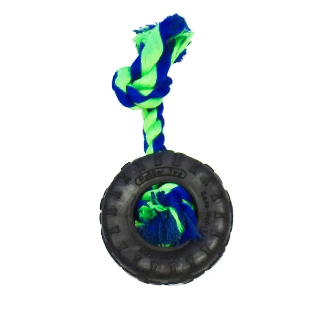 AMAZING PET Rubber Tire 7.25" w/Rope Blue/Green