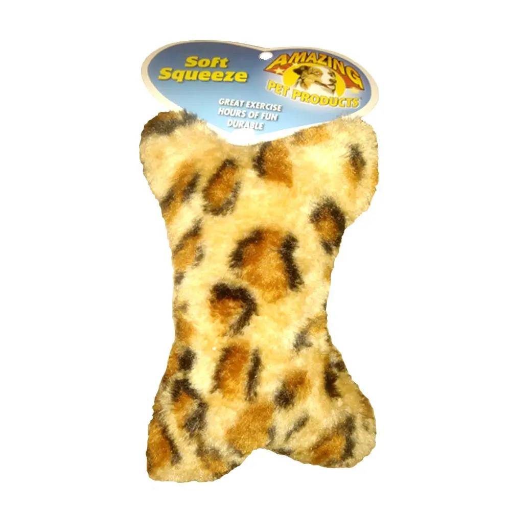 AMAZING PET Cheetah Print Stuffed Bone 5.5"
