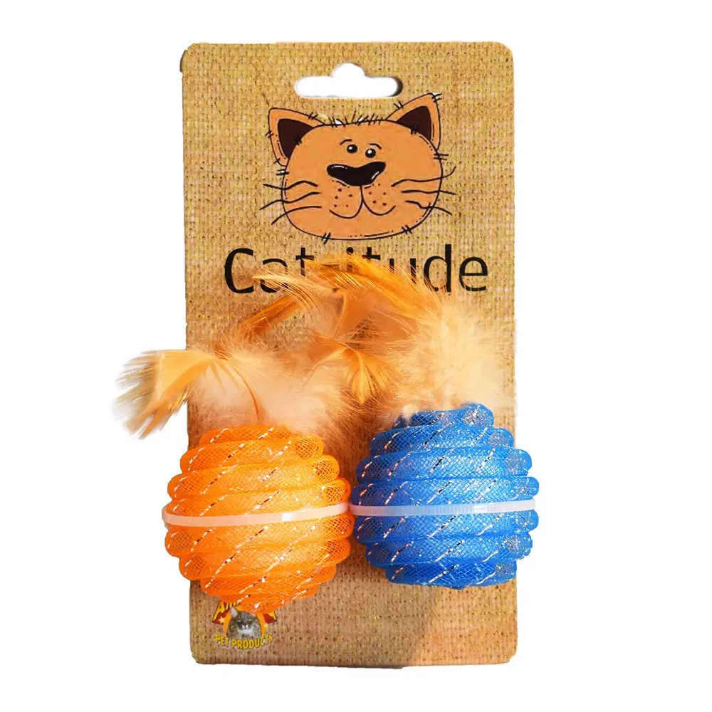 AMAZING PET Pipe Ball w/Rattle & Feather 2ct