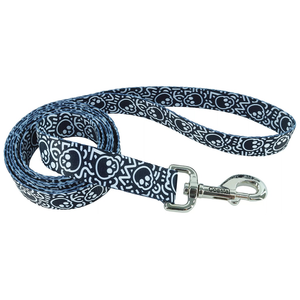 PET ATTIRE Lead 6'x5/8 Black w/Skulls