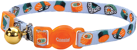 [CA6701 SUSHI] COASTAL Safe Cat Fashion Breakaway Cat Collar Sushi on Blue