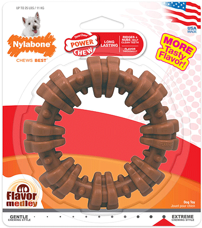 [NCF115P] NYLABONE Power Chew Textured Dog Chew Ring Toy Flavor Medley