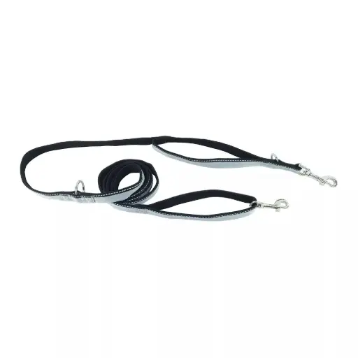 [CA6617] ^COASTAL Double Handle Leash 3/4" x 6' Black/Grey