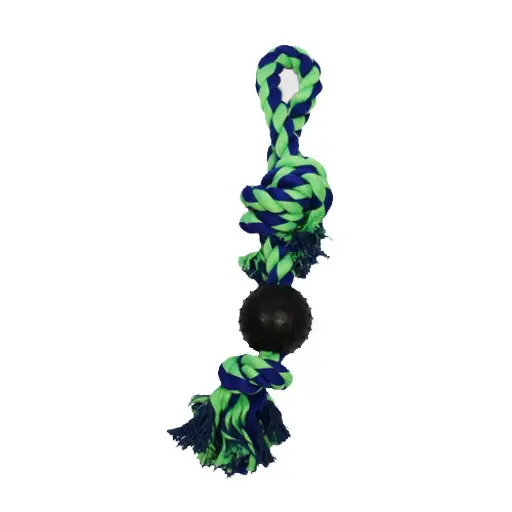 [APP56310] AMAZING PET Rope Tug w/Pimple Ball 3" Blue/Green