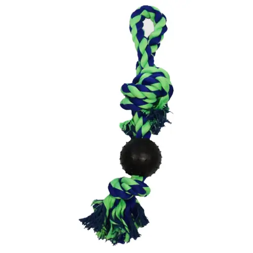 [APP56311] AMAZING PET Rope Tug w/Pimple Ball 4" Blue/Green