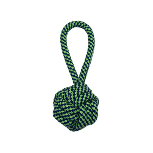 [APP56318] AMAZING PET Rope Ball w/Loop Handle Blue/Green 4.5"