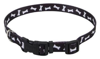 [CA6921 BLACK BONE] PET ATTIRE Adj Collar 18-26x1 Black w/Bones