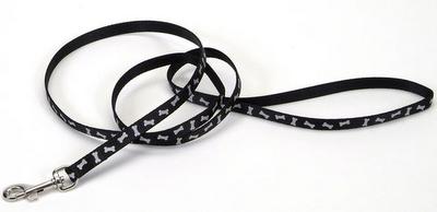 [CA966 BLACK BONE] PET ATTIRE Lead 6'x1 Black w/Bones
