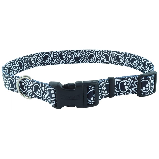 [CA6321 SKULLS] PET ATTIRE Adj Collar 8-12x3/8 Black w/Skulls