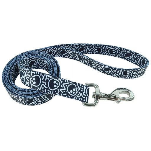 [CA466 SKULLS] PET ATTIRE Lead 6'x5/8 Black w/Skulls